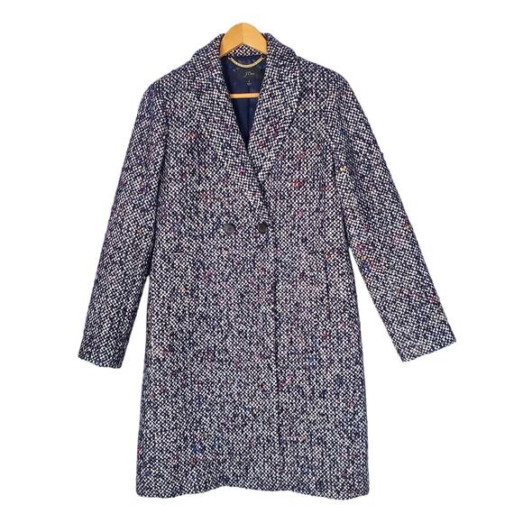J. Crew Daphne Topcoat Italian Tweed Jacket Coat Wool Blend Navy Speckle Size 2 - Picture 1 of 10